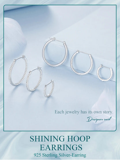 Sterling Silver Hoop Earrings – White Gold Plated with Zircon