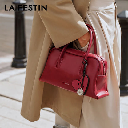 Split Leather Compact Shoulder and Crossbody Tote