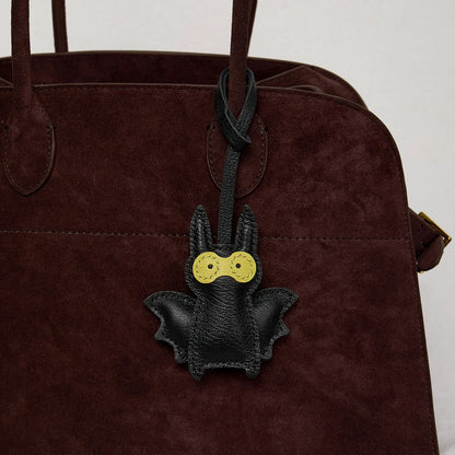 Black Bat Leather Bag Charm Keychain