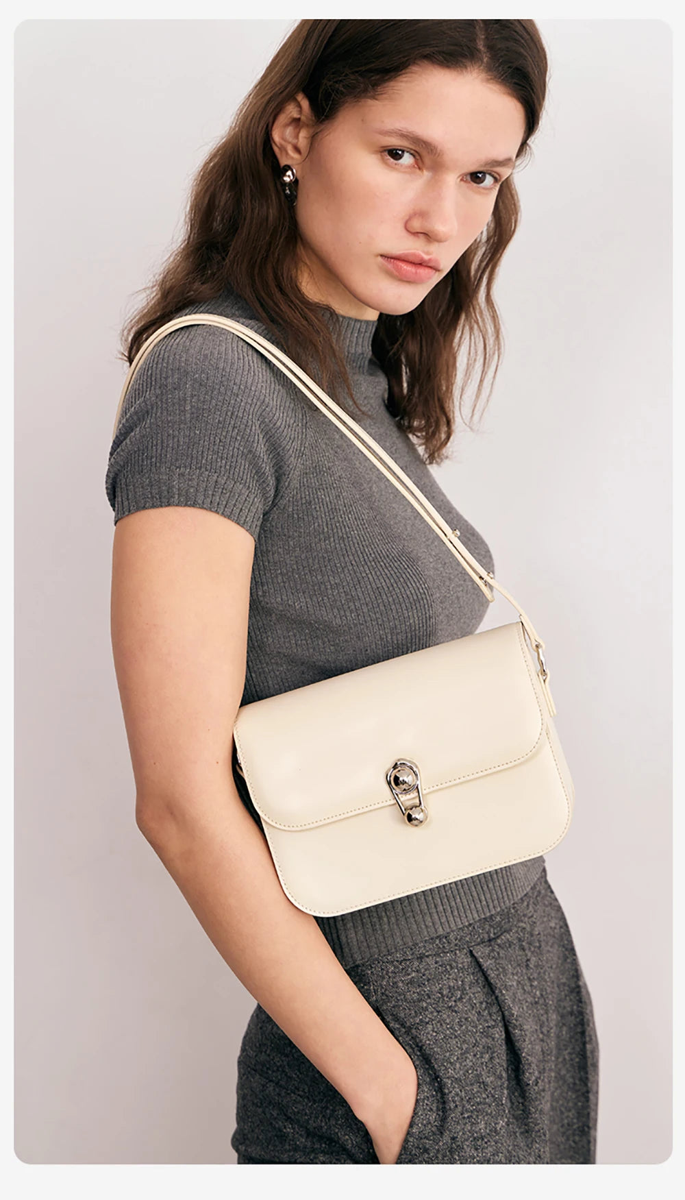 Split Leather Square Shoulder and Crossbody Bag