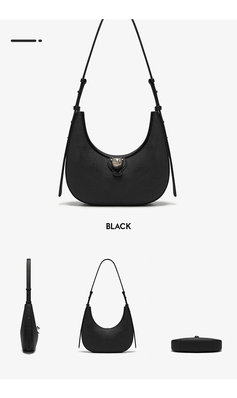 Genuine Leather Half Moon Tote – Soft Structure with Lock