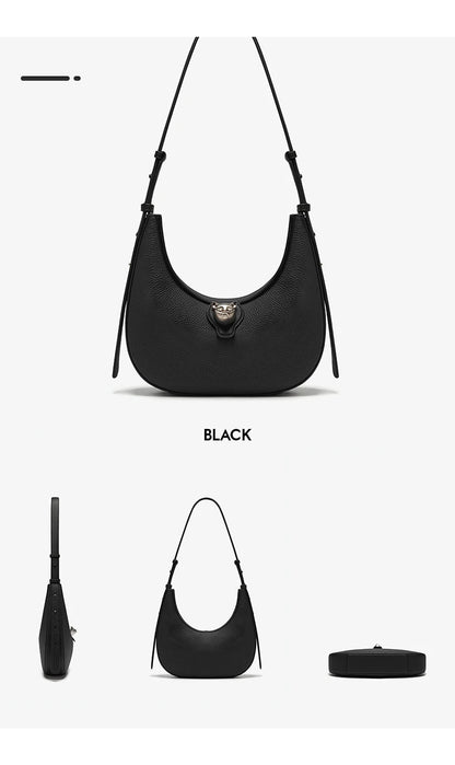 Genuine Leather Half Moon Tote – Soft Structure with Lock