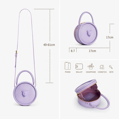 Elegant Bowling Style Genuine Leather Handbag with Sequins