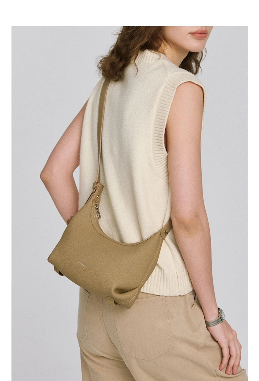 Genuine Leather Half Moon Shoulder and Crossbody Tote