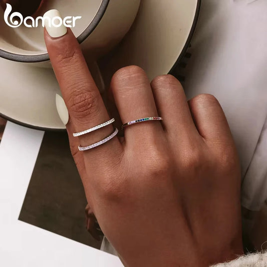 Sterling Silver Stackable Zircon Ring – Micro Pave Wedding Band