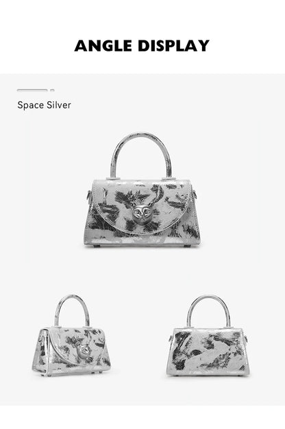 Genuine Leather Shell Handbag – Hasp and Flap Design