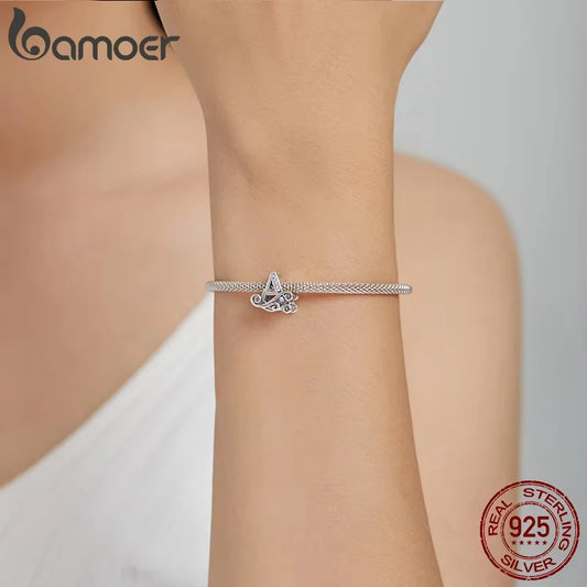 925 Sterling Silver Letter Charm Bead with AAA Zircon