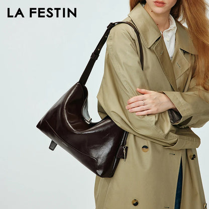 Split Leather Shoulder and Crossbody Tote Bag