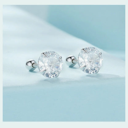 Round Zircon Stud Earrings – 925 Sterling Silver Platinum Plated