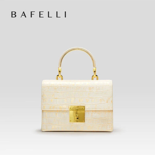 Genuine Leather Flap Shoulder Bag – Gold Lock Elegance