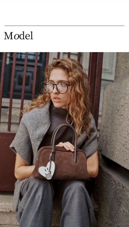 Split Leather Boston Handbag