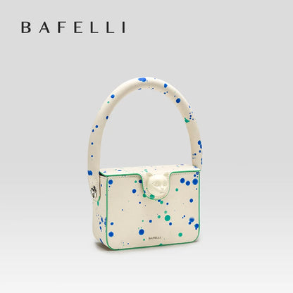 Boxy Genuine Leather Flap Bag – Dot Pattern Cat Design
