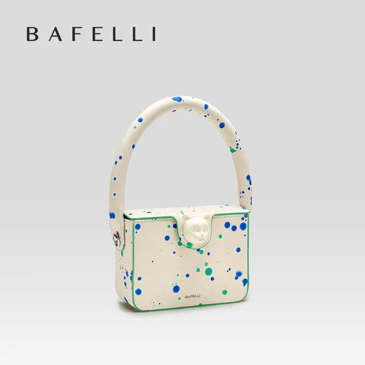 Boxy Genuine Leather Flap Bag – Dot Pattern Cat Design