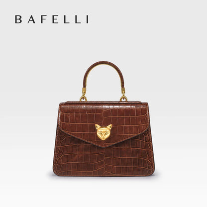 Crocodile Pattern Genuine Leather Flap Bag – Business Style with Lock