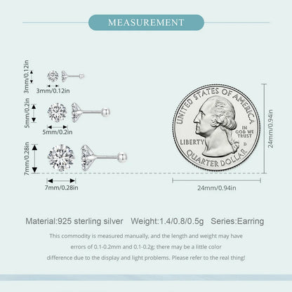 Round Zircon Stud Earrings – 925 Sterling Silver Platinum Plated