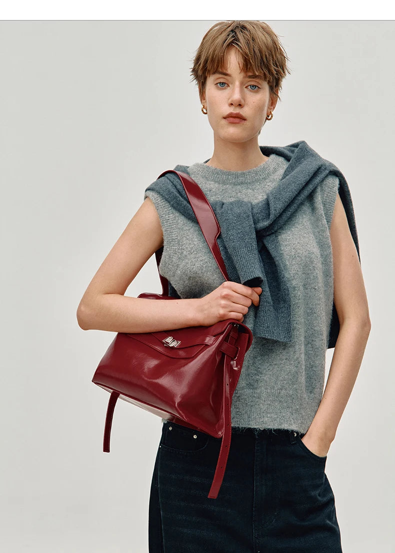 Split Leather Shoulder and Crossbody Tote