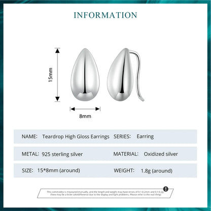 Glossy Waterdrop Stud Earrings – 925 Sterling Silver