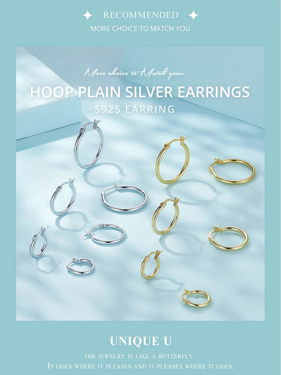Hoop Earrings – 925 Sterling Silver, White Gold Plated