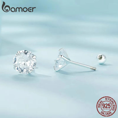 Round Zircon Stud Earrings – 925 Sterling Silver Platinum Plated