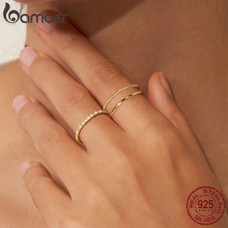 Gold Plated Zircon Stacking Ring – 925 Sterling Silver