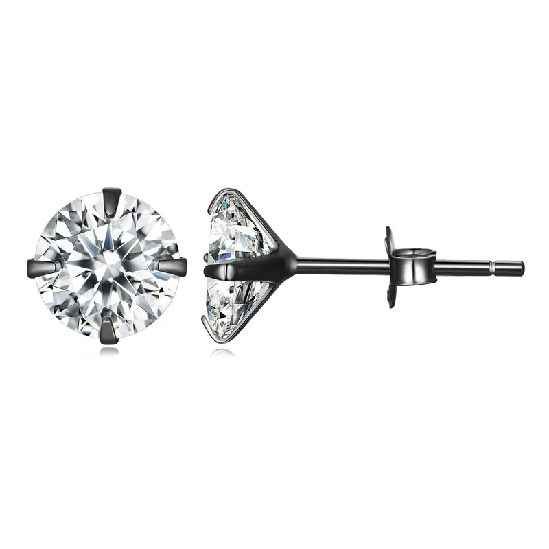 Platinum Plated 925 Sterling Silver Stud Earrings with Round Zircon