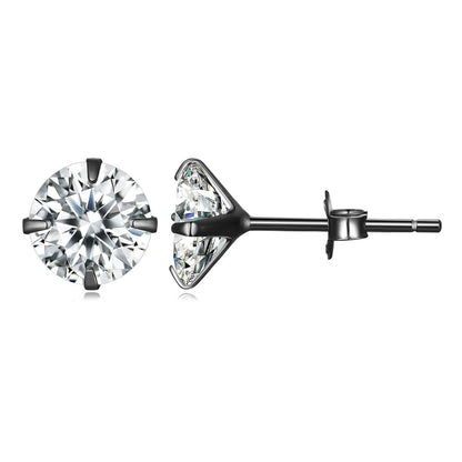 Platinum Plated 925 Sterling Silver Stud Earrings with Round Zircon