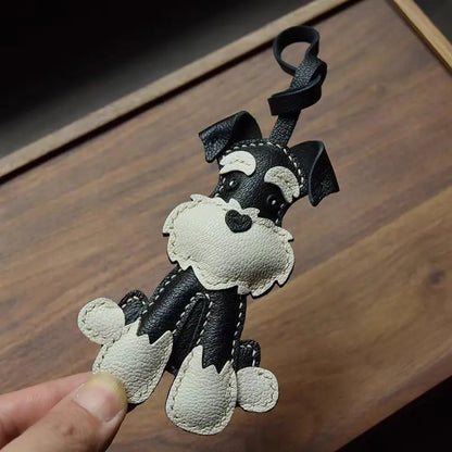 Teddy Dog Leather Bag Charm Keychain