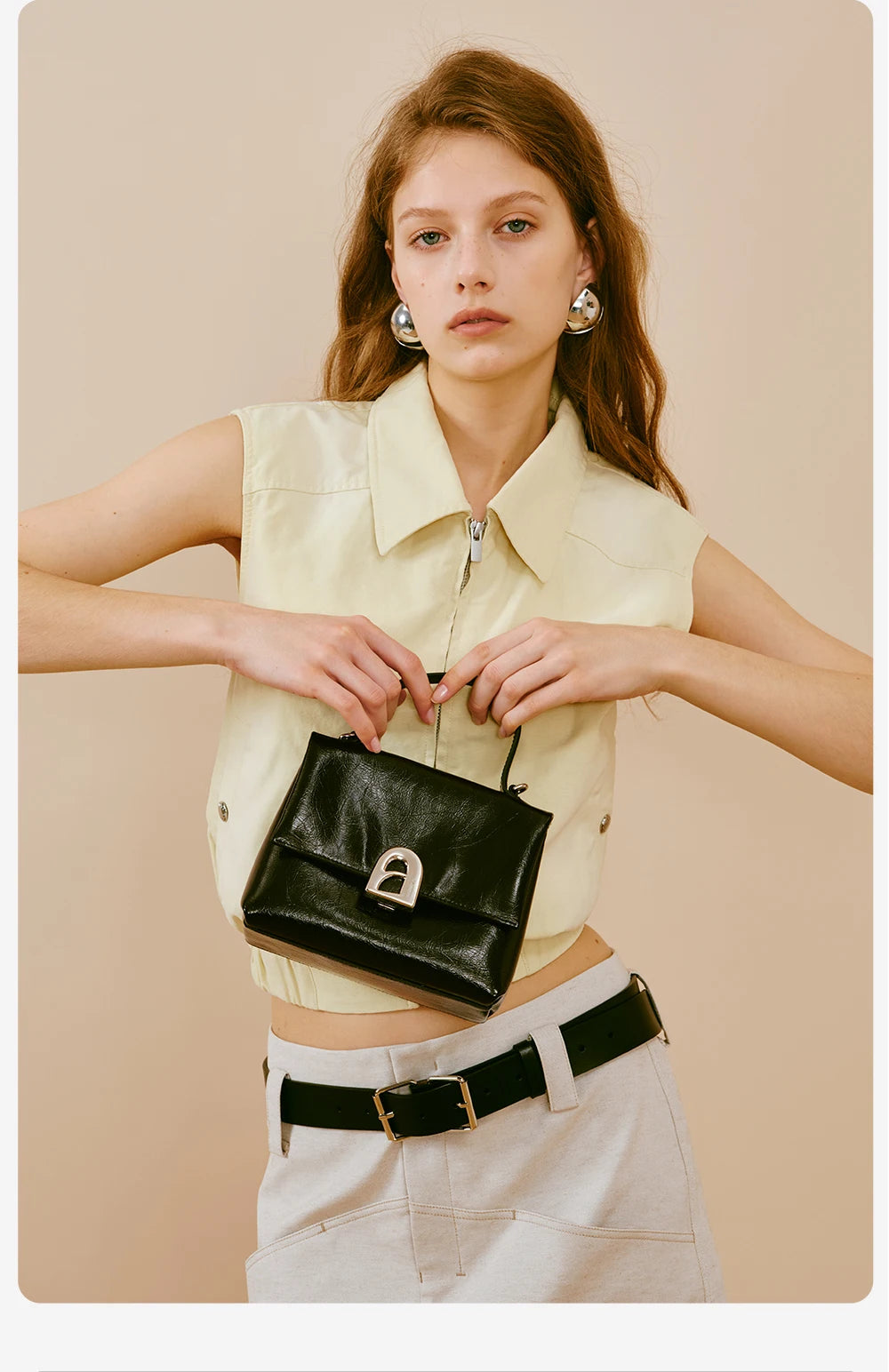 Split Leather Compact Square Tote