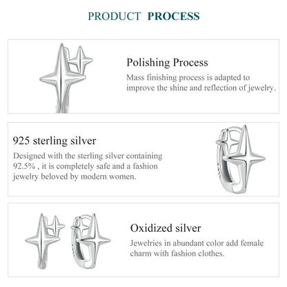 925 Sterling Silver Starlight Hoop Earrings – Minimalist Double Star Huggie