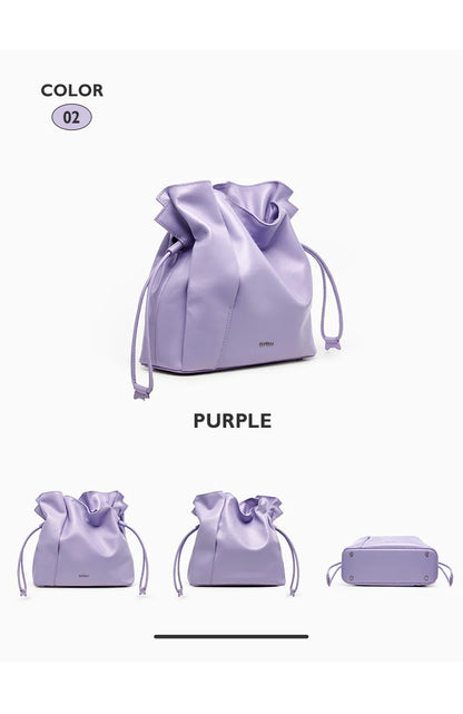 Genuine Leather Bucket Bag – Soft Casual with Open Pocket