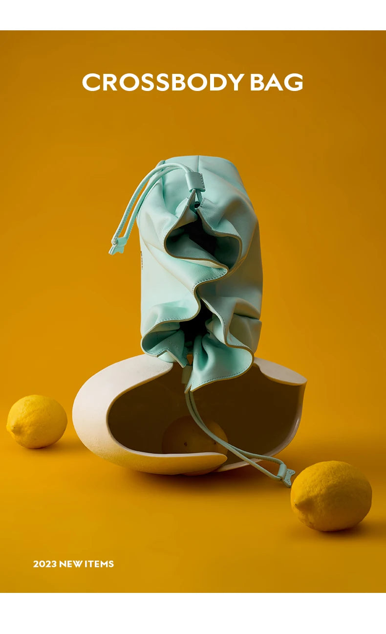 Genuine Leather Bucket Bag – Soft Casual with Open Pocket