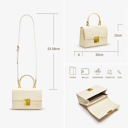 Genuine Leather Flap Shoulder Bag – Gold Lock Elegance