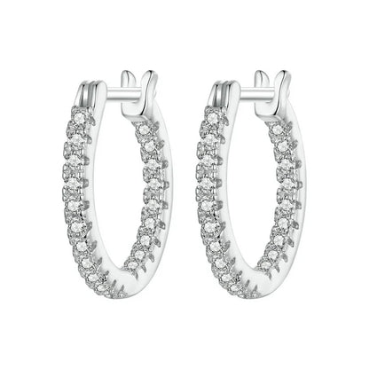 Sterling Silver Hoop Earrings – White Gold Plated with Zircon