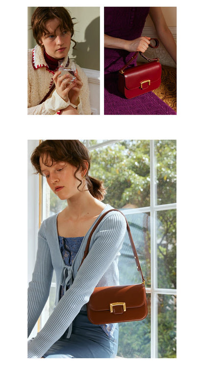 Structured Split Leather Square Shoulder Bag