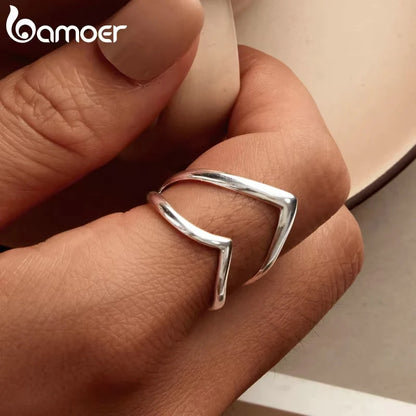 925 Sterling Silver Adjustable V-Shaped Ring with Double-Layer Design