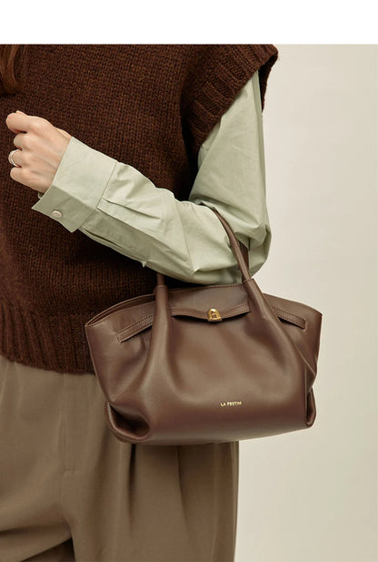 Split Leather Structured Tote Bag