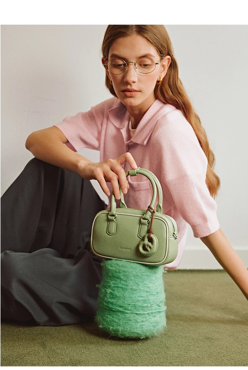 Split Leather Bowling Shoulder and Crossbody Tote