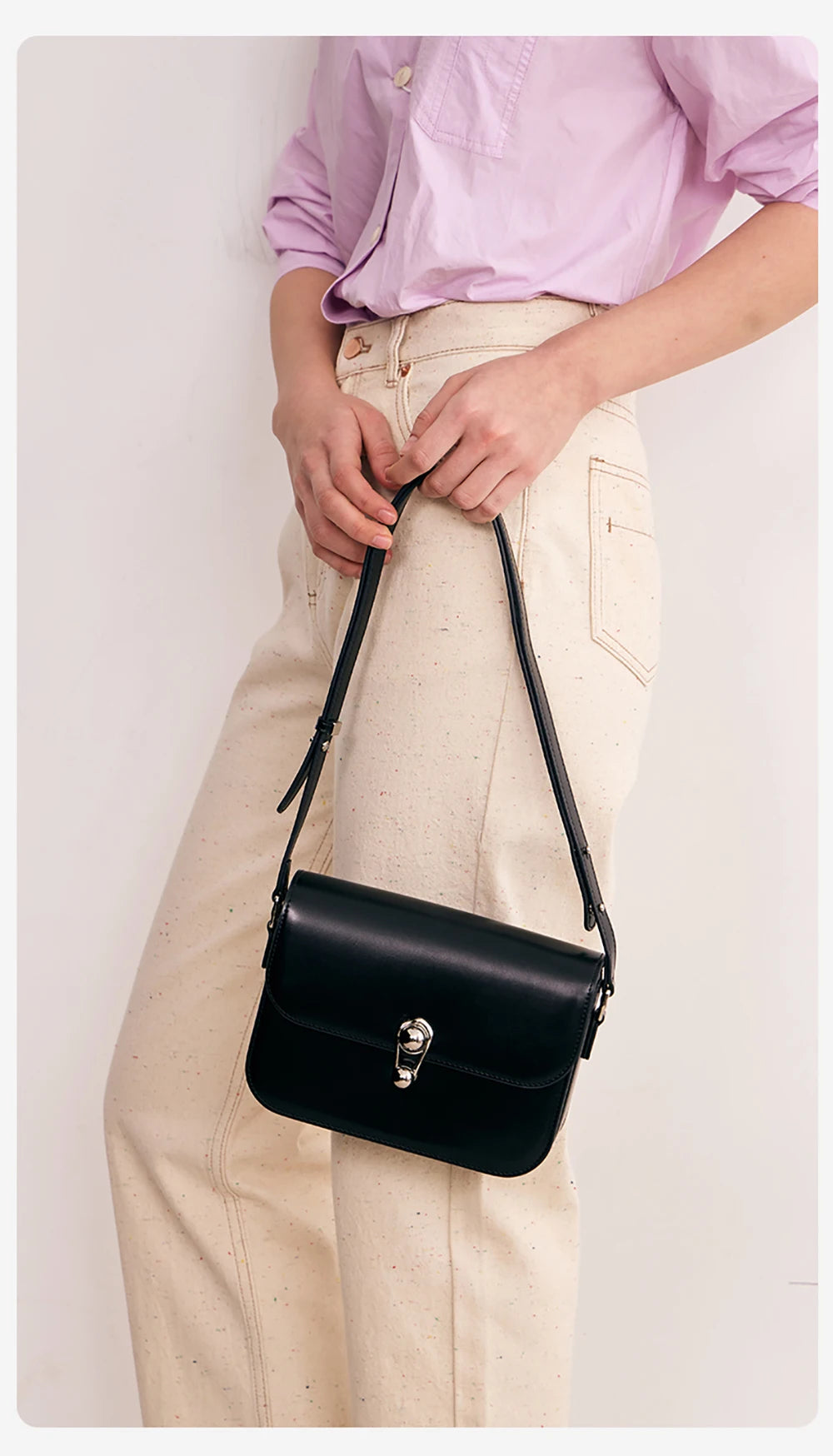 Split Leather Square Shoulder and Crossbody Bag