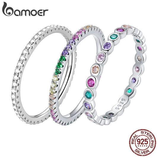 925 Sterling Silver Rainbow Ring with Full Zircons – Stackable and Dazzling