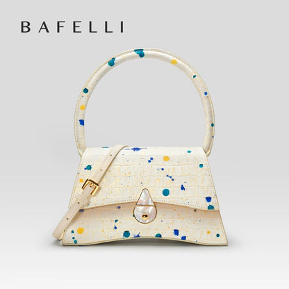 Genuine Leather Half Moon Flap Bag with Floral Pattern