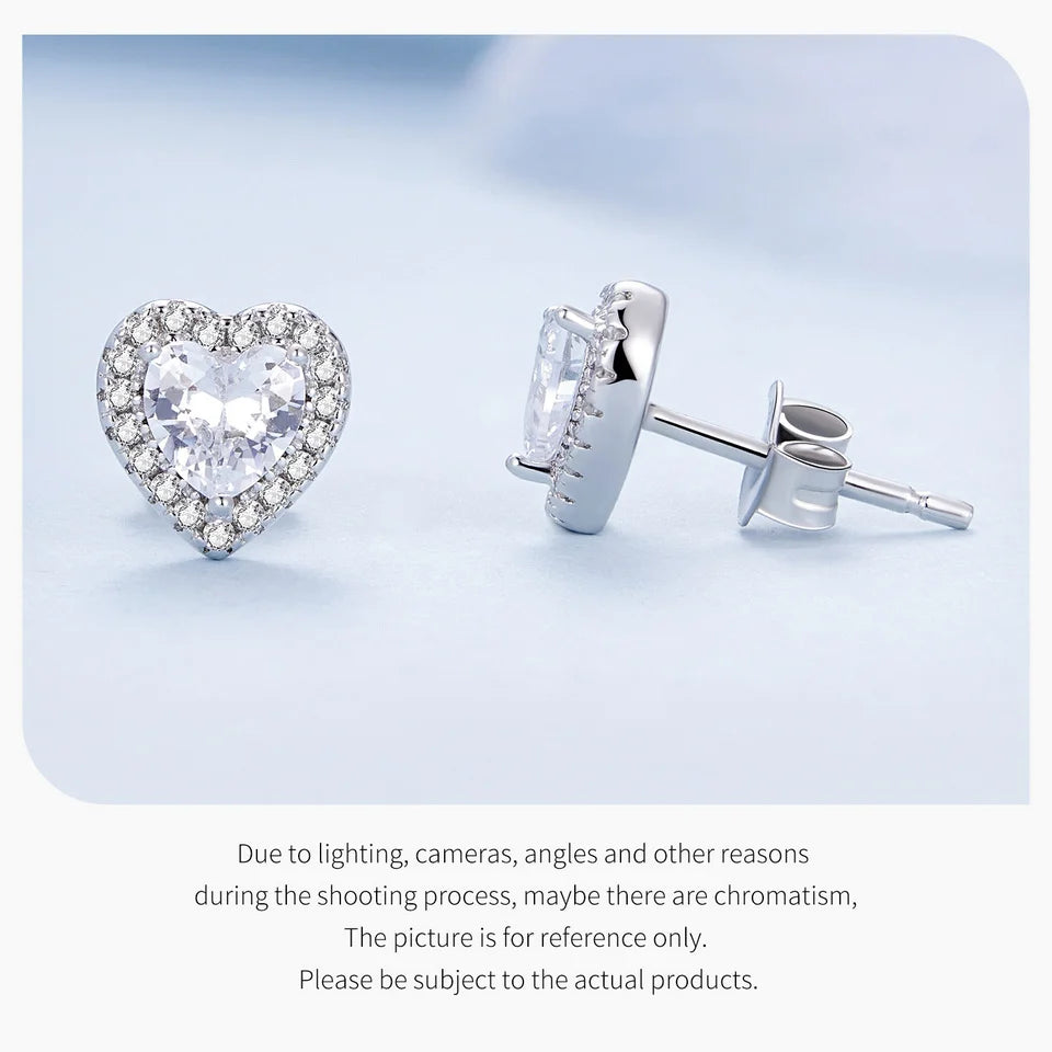 Gold Plated Heart Stud Earrings – Sterling Silver with Zircon