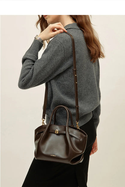 Split Leather Structured Tote Bag