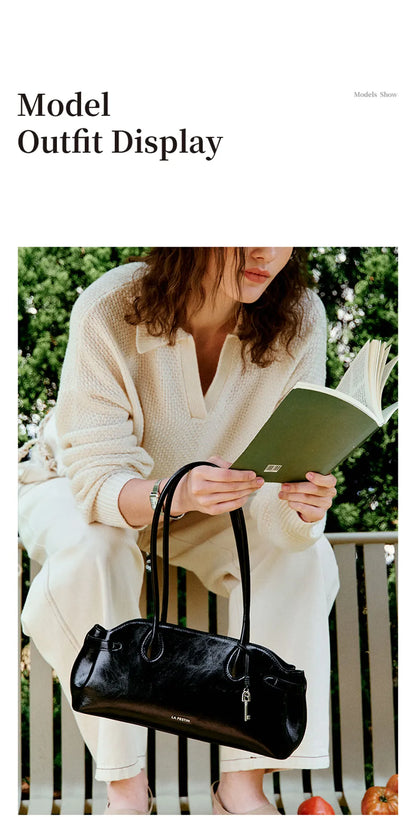 Genuine Leather Baguette Tote Bag