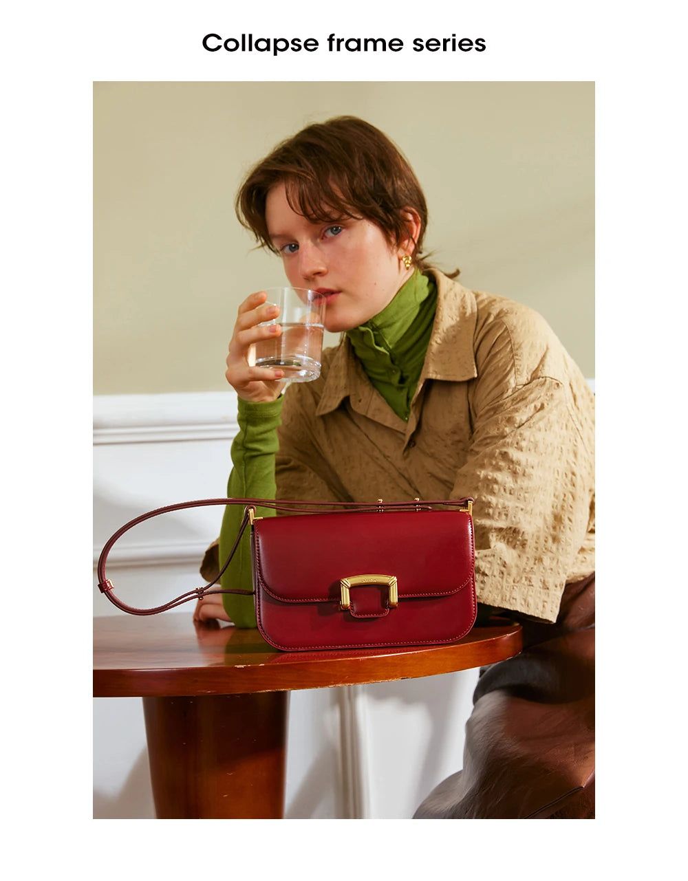 Structured Split Leather Square Shoulder Bag