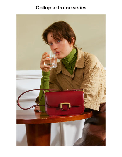 Structured Split Leather Square Shoulder Bag