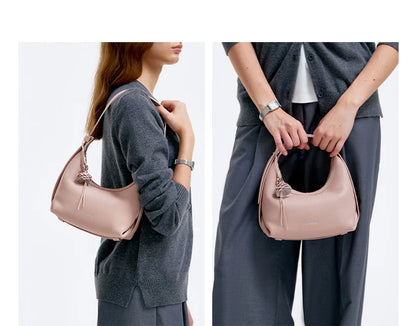 Genuine Leather Half Moon Shoulder and Crossbody Tote