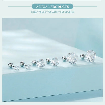 Round Zircon Stud Earrings – 925 Sterling Silver Platinum Plated