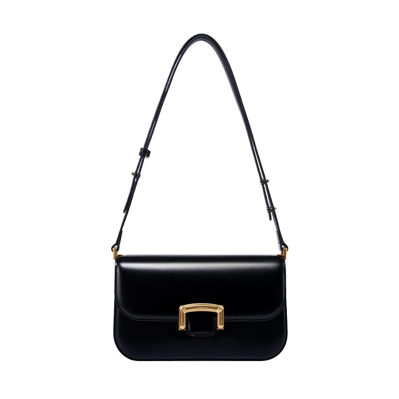 Structured Split Leather Square Shoulder Bag