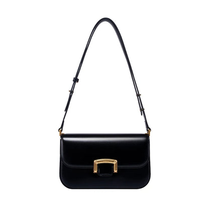 Structured Split Leather Square Shoulder Bag