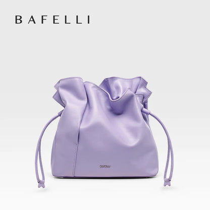 Genuine Leather Bucket Bag – Soft Casual with Open Pocket